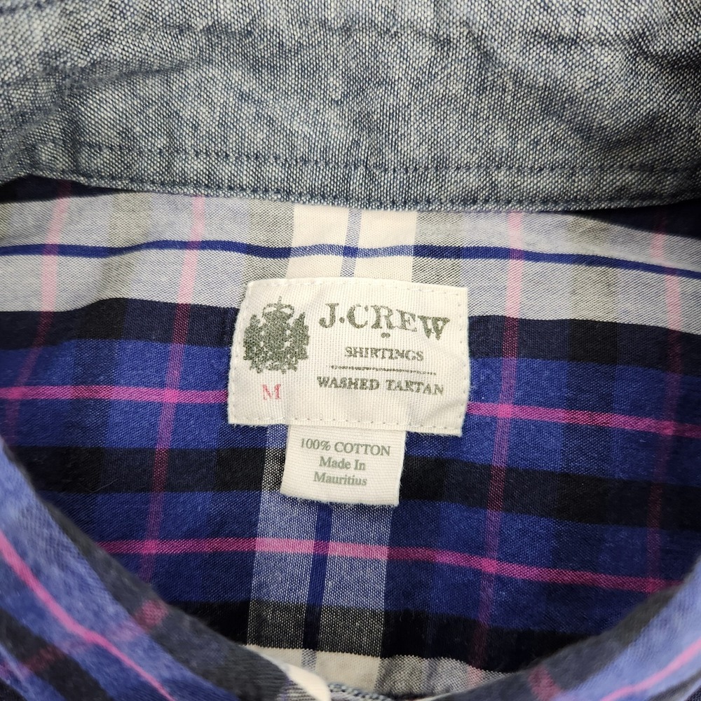 J.Crew Mens Long Sleeve Button Down Washed Tartan Purple Pink White Plaid Medium - Picture 4 of 8